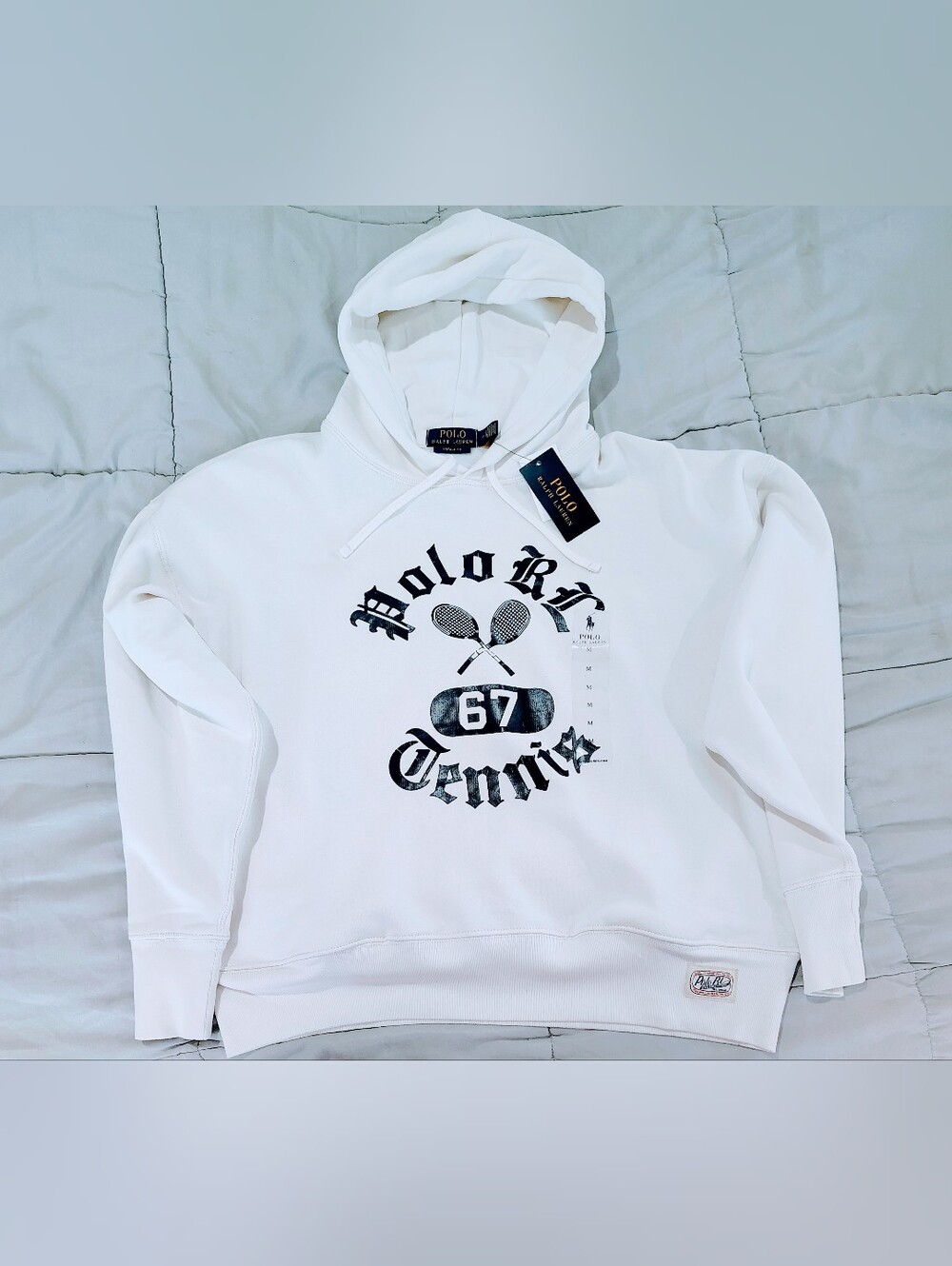 Polo Ralph Lauren Tennis 67 Graphic Hoodie White Men’s Medium NWT Vintage Fit